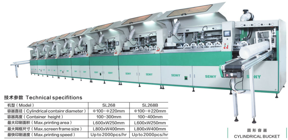 600*250mm 2000pcs/Hr Multicolor Screen Printing Machine For Bucket